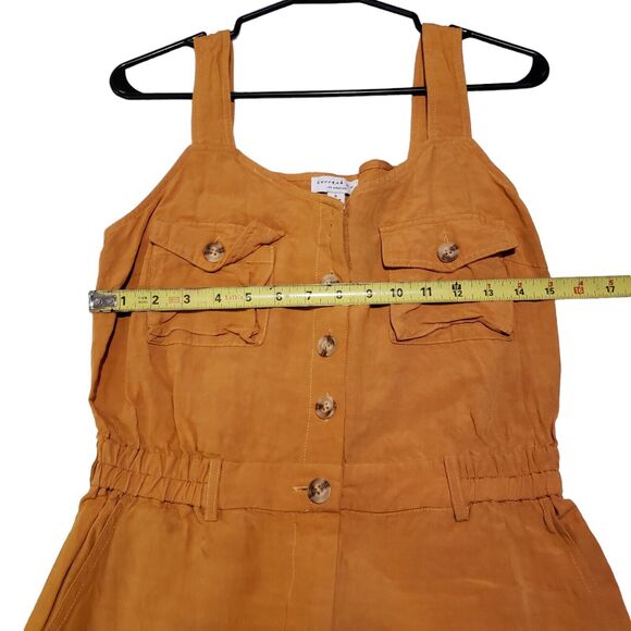 Current Air Womens Sleeveless Jumpsuit Size S Square Neck Smocked Pockets Orange - Picture 10 of 14